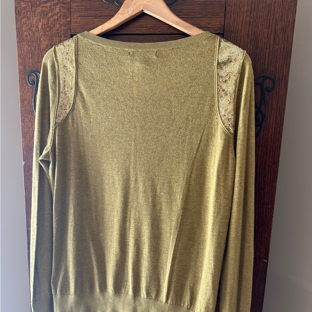Banana Republic Olive Green Knit Sweater with Sparkly Shoulder Accents Size L - Picture 3 of 9